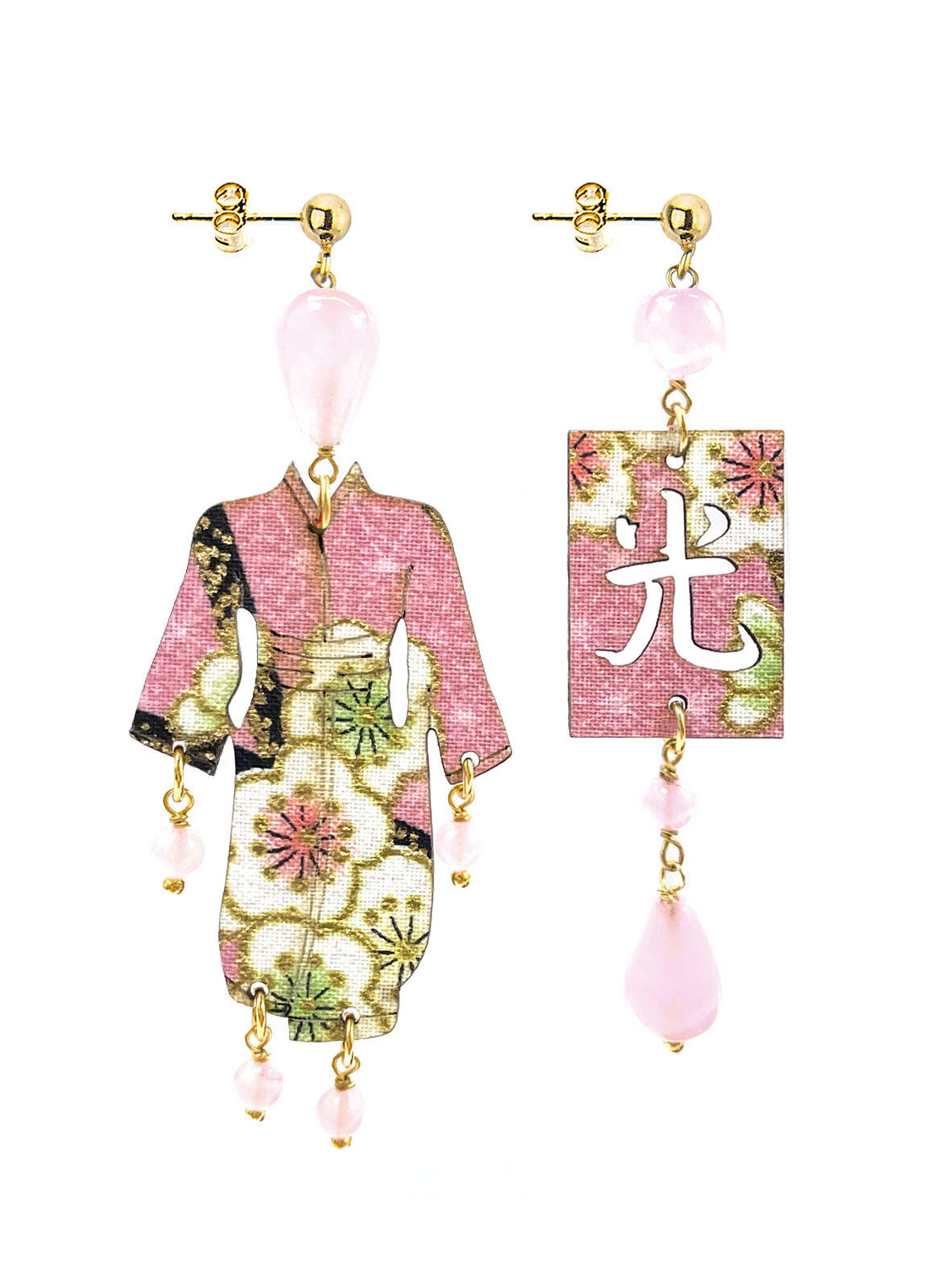Orecchini Donna Lebole Tessuto Rosa Legno Kimono Luce KIMONO MINI SETA ROSA