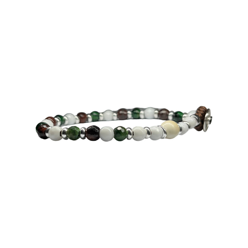 Bracciale Unisex Gerba Argento 925 Pietre Occhio di Tigre Verde Bianco COD.54