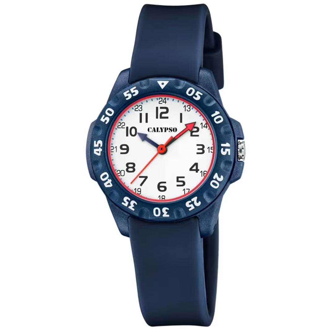 Orologio Bambino Calypso Gomma Quarzo Solo Tempo Numeri Blu Rosso 100 M K5829/5
