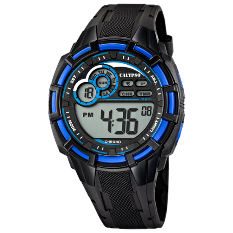 Orologio Uomo Bambino Calypso Gomma Quarzo Digitale Cronografo Blu Nero K5625/2