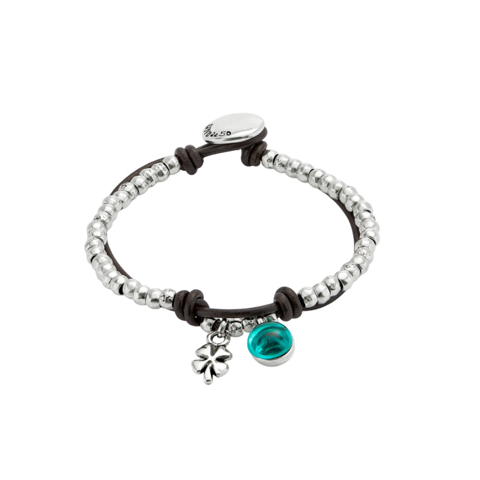Bracciale Donna Uno De 50 Sfere Placcato Argento Cuoio Cristallo Murano Verde PUL2529VRDMTL0M