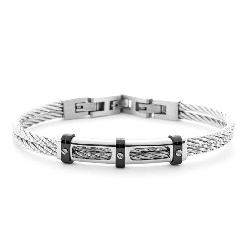 Bracciale Uomo 4US Cesare Paciotti Acciaio Intrecciato Semirigido Nero 4UBR6199
