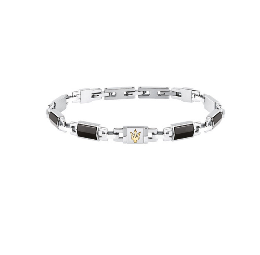 Bracciale Uomo Acciaio e ceramica Nera Maserati Logo Centrale dorato JM425ATZ69