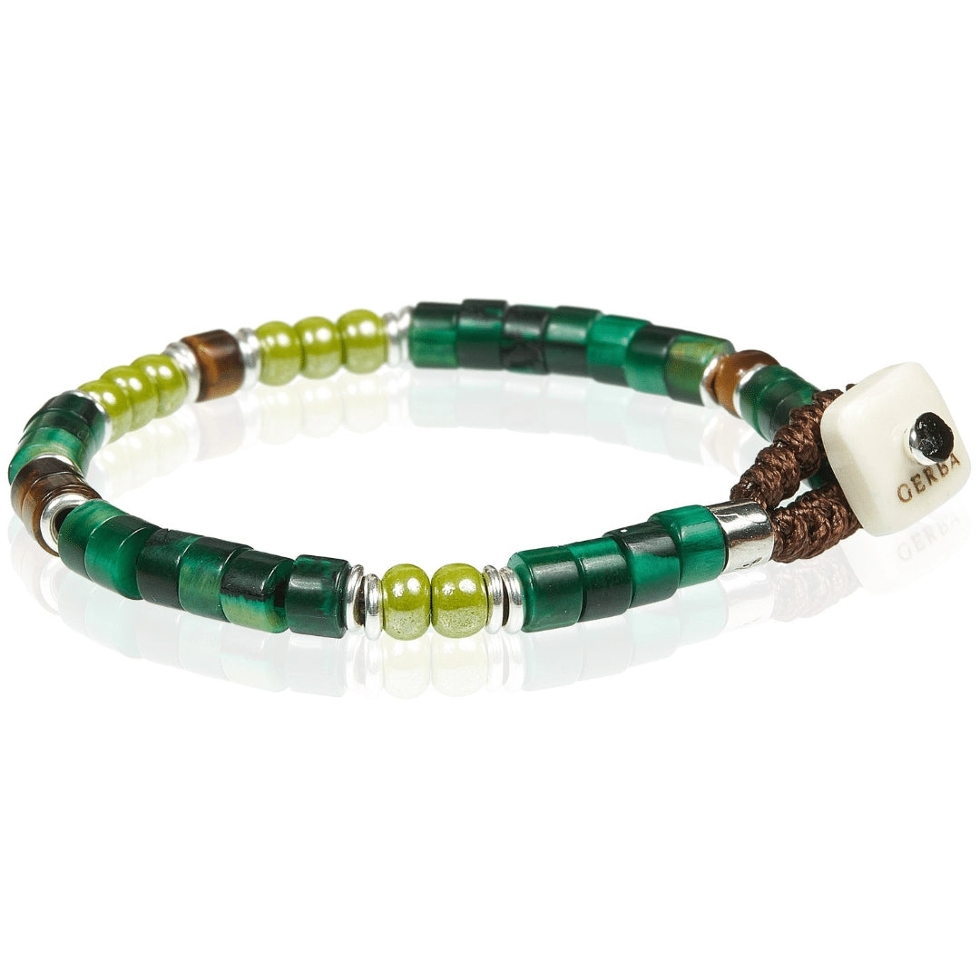 Bracciale Uomo Gerba Argento 925 Ceramica Verde Pietre Occhio Di Tigre WG01