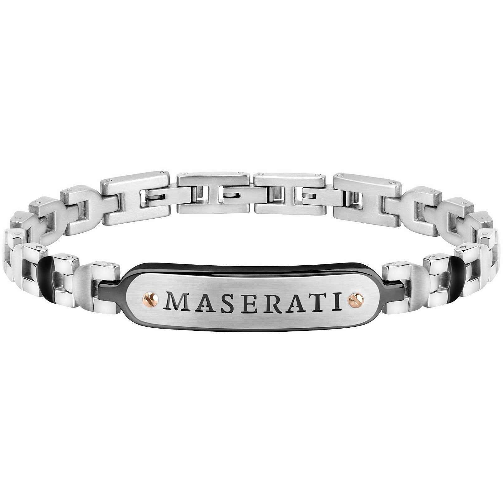 Bracciale Uomo Acciaio Maserati Logo Centrale Inciso Nero Viti Nere JM419ARZ02