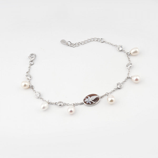Bracciale Donna Cameo Italiano Argento 925 Perle Zirconi Fata BC4-B