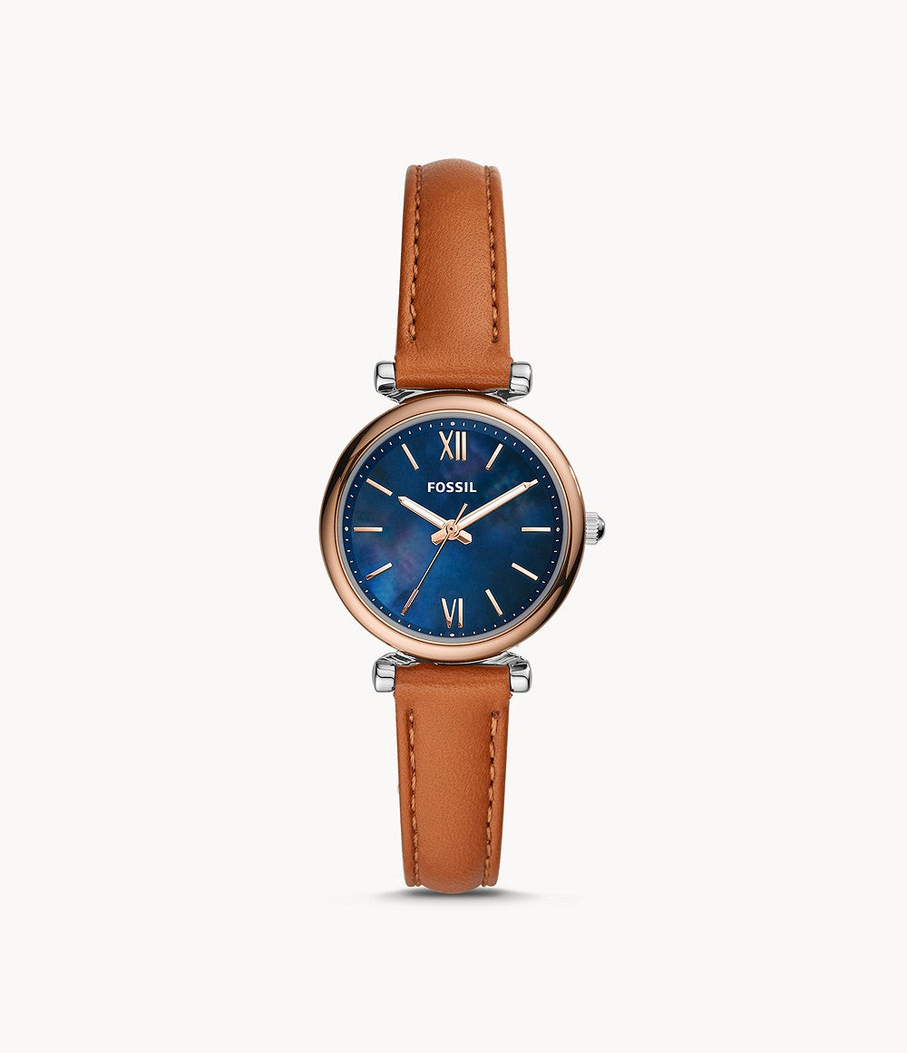 Orologio Donna Fossil Quarzo Solo Tempo Acciaio Pelle Marrone Blu ES4701
