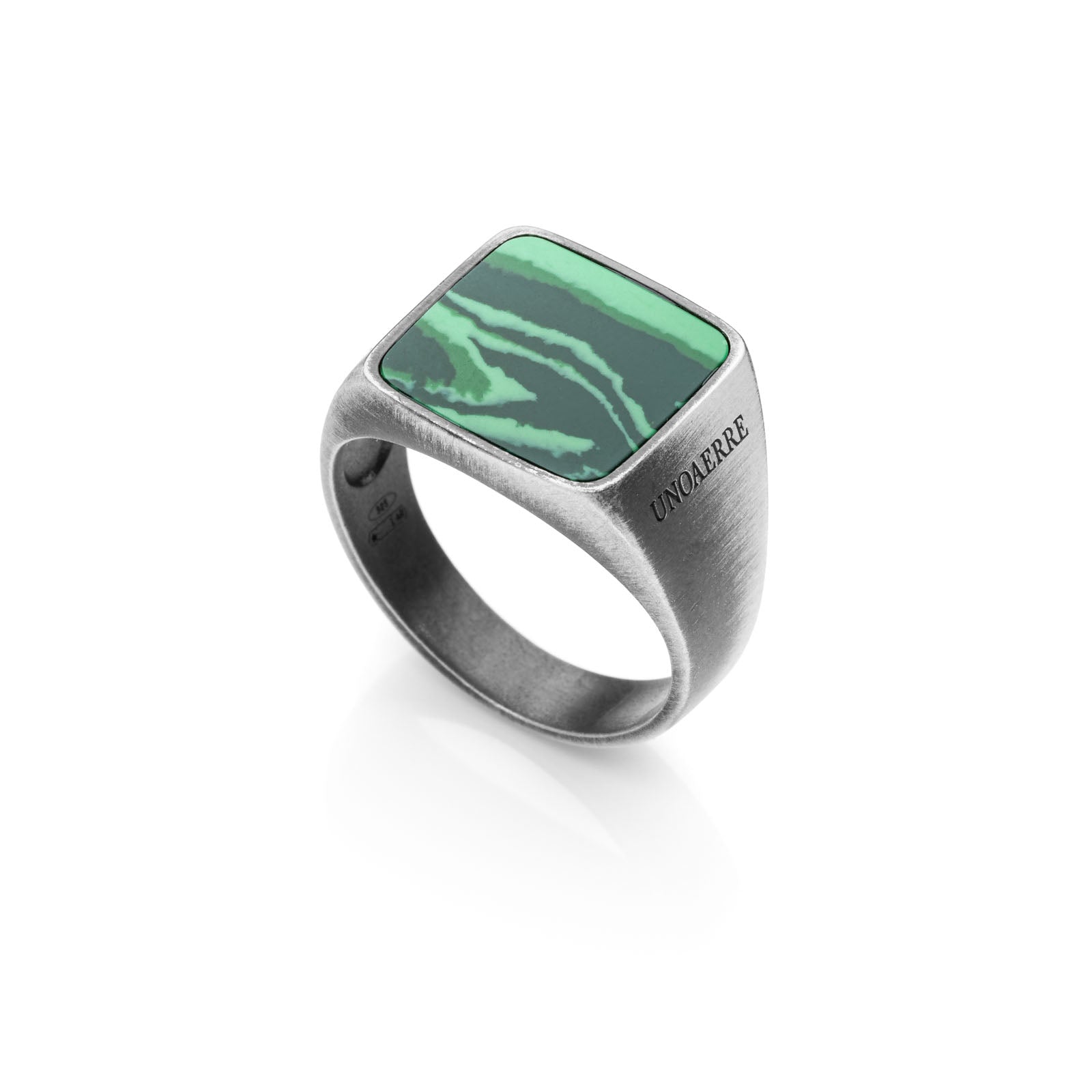 Anello Uomo Unoaerre Argento Brunito 925 Fascia Pietra Quadrata Verde 533624