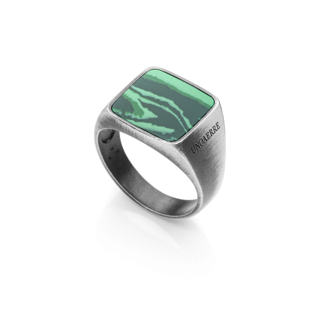 Anello Uomo Unoaerre Argento Brunito 925 Fascia Pietra Quadrata Verde 533624
