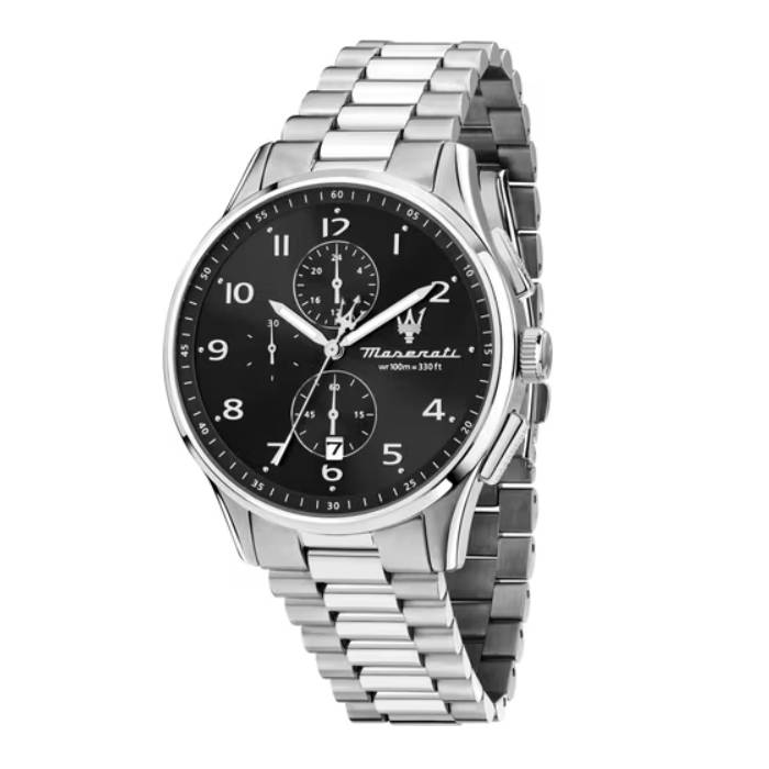 Orologio Uomo Maserati Sorpasso Acciaio Satinato Lucido Quarzo Nero Crono Data R8873624007