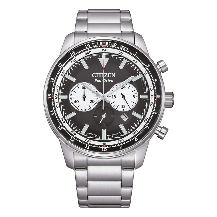 Orologio Uomo Citizen Eco-Drive Cronografo Acciaio Nero Bianco CA4500-91E