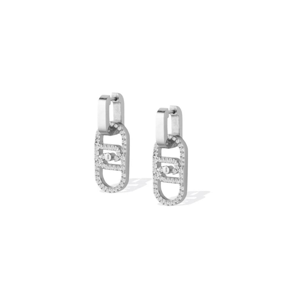 Orecchini Donna Liu Jo Acciaio logo Catena con Pietre Zircone Bianco LJ2811