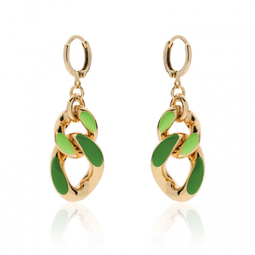 Orecchini Pendenti Bronzo Dorato Con Smalto Verde Chiaro E Scuro 525631