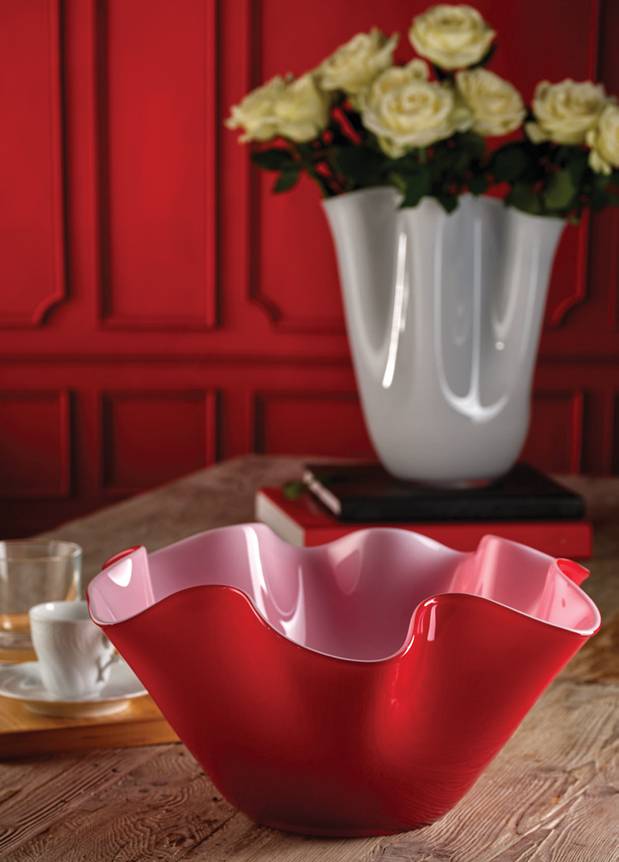 Centrotavola Onlylux Vetro Wave 35 cm Fazzoletto Opale Rosso OL03090