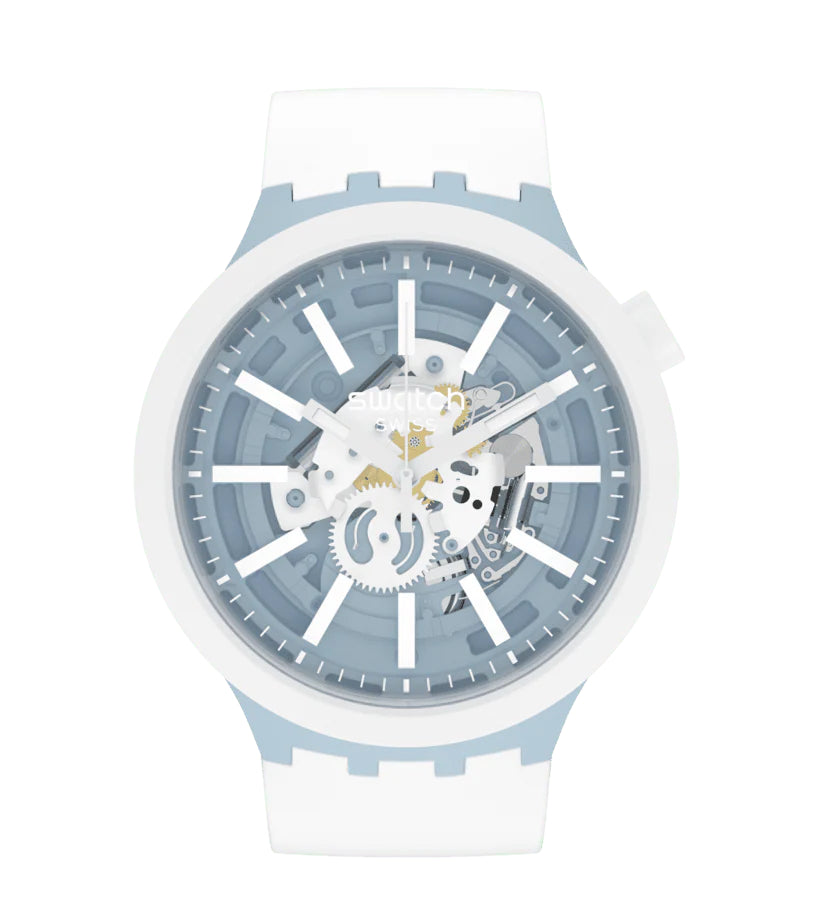 Orologio Uomo Swatch Bioceramic Big Bold Whice Quarzo Solo Tempo Bianco SB03N103