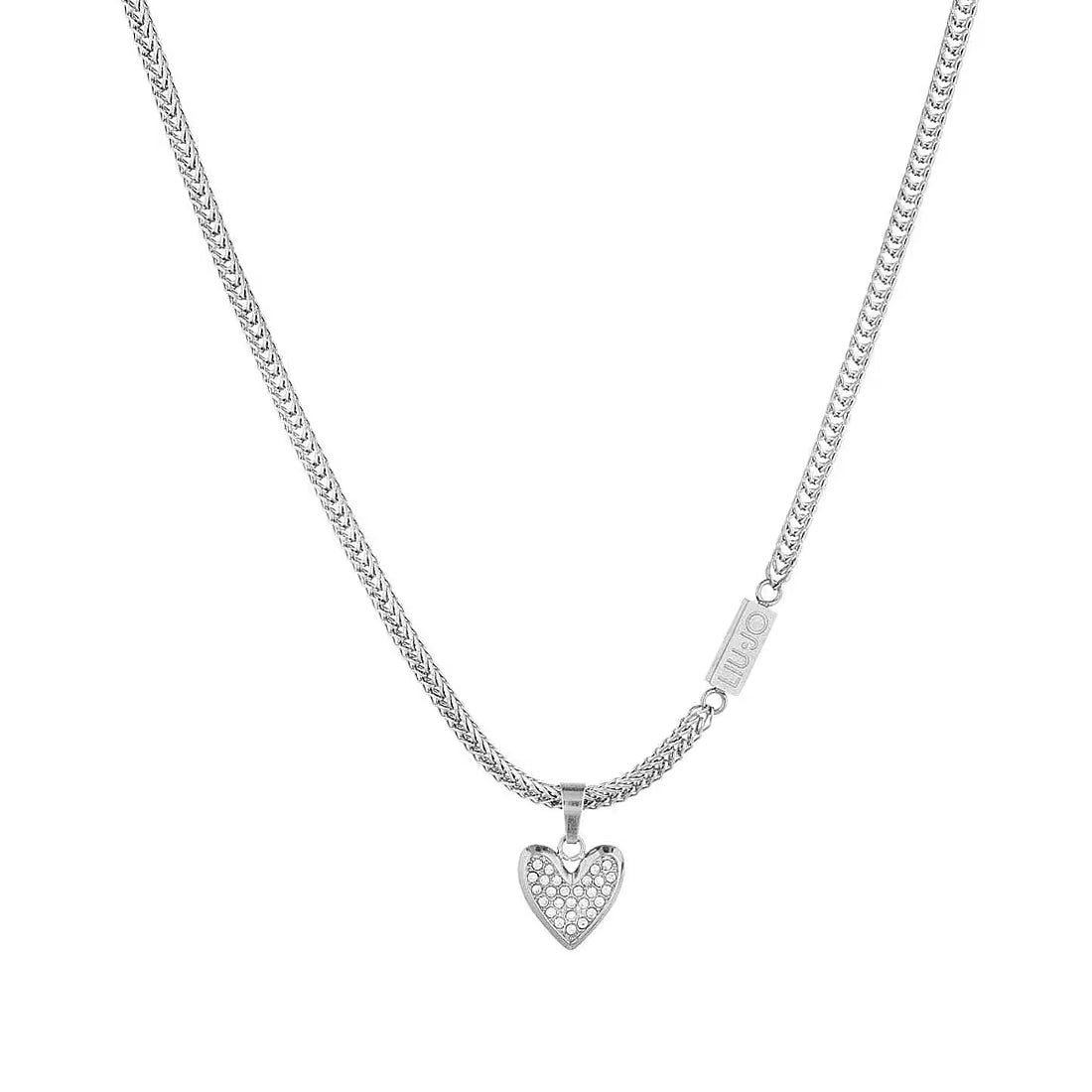 Collana Donna Liu Jo Acciaio Catena Intrecciata Spigata Cuore Zirconi Bianchi LJ1841