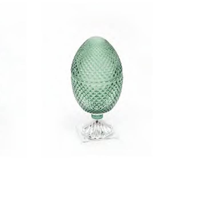 Scatola Pigna Sequenze Verde Vetro Base Argento 20 cm PG0224