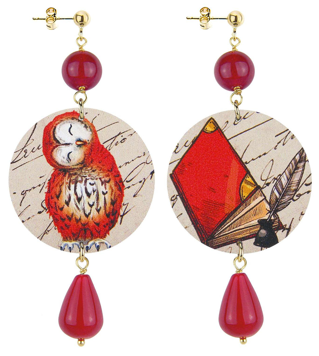 Orecchini Donna Lebole In Ottone Con Perle Naturali Gufo Rubino The Circle Collection OR.41