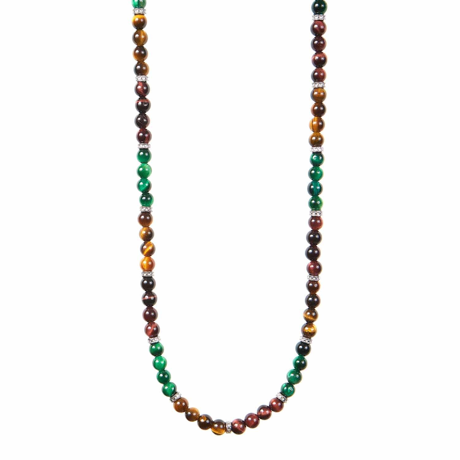 Collana Unisex Gerba Argento 925 Cotone Nero Pietra Verde Lucido Occhio di Tigre C04