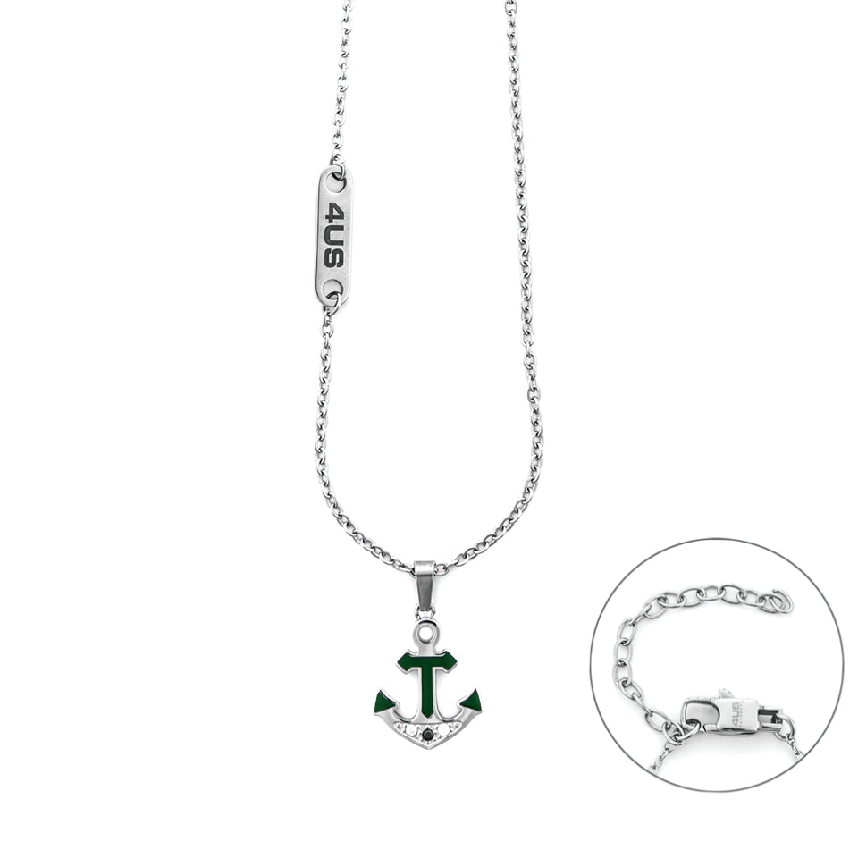 Collana Uomo 4US Cesare Paciotti Ancora Smalto Verde Zirconi Neri 4UCL7518