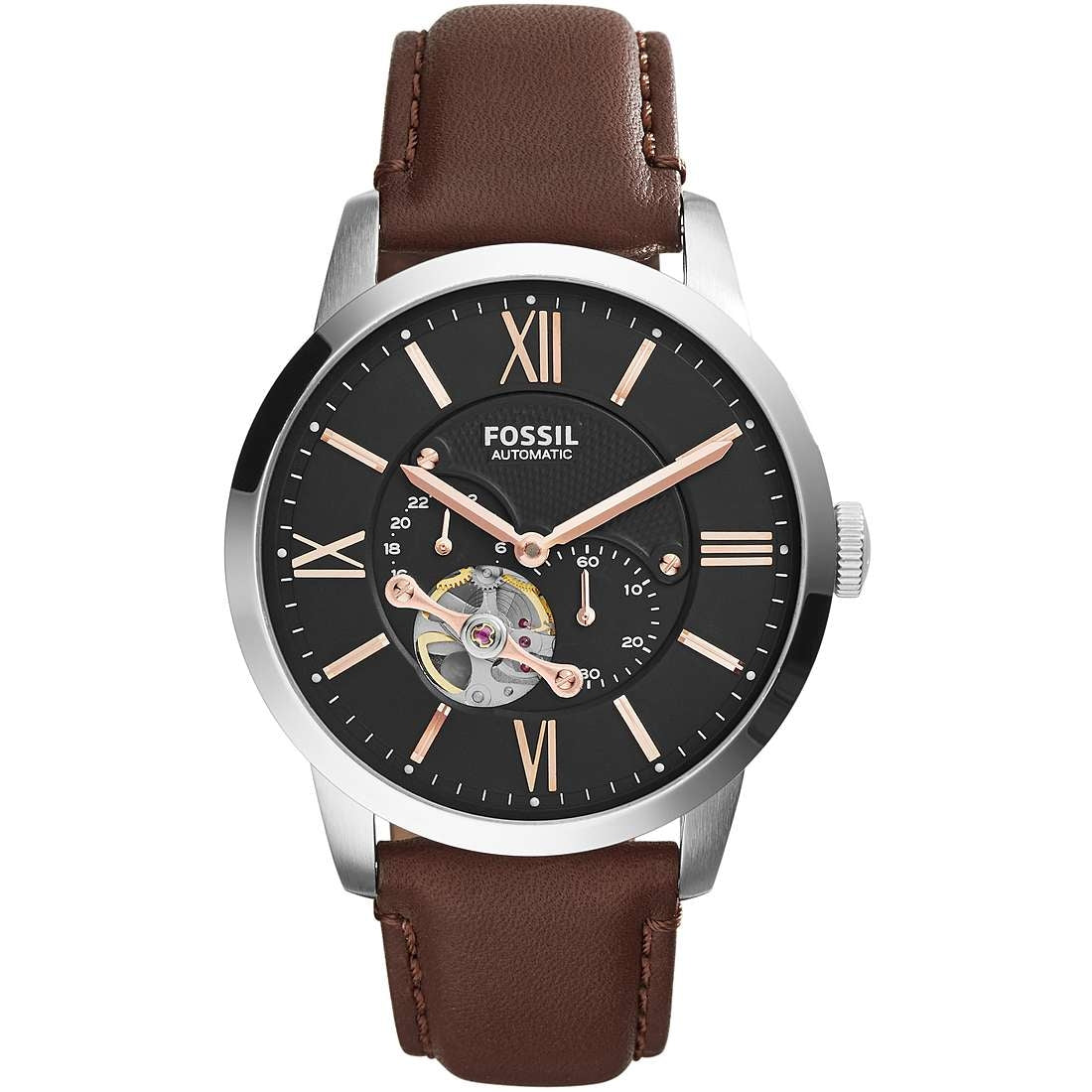 Orologio Uomo Acciaio Fossil Solo Tempo Automatico Scheletrato Townsman