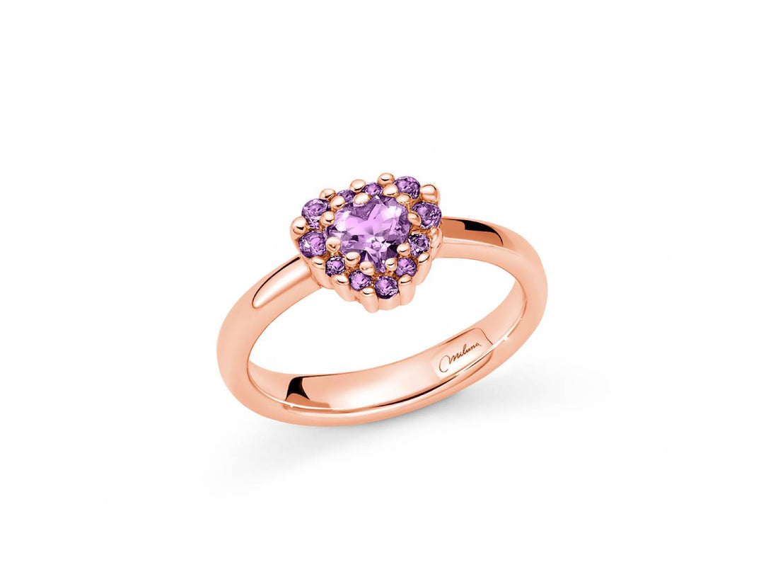 Anello Donna Miluna Gemma Del Cielo Argento Rosè 925 Ametista Cuore LID3861