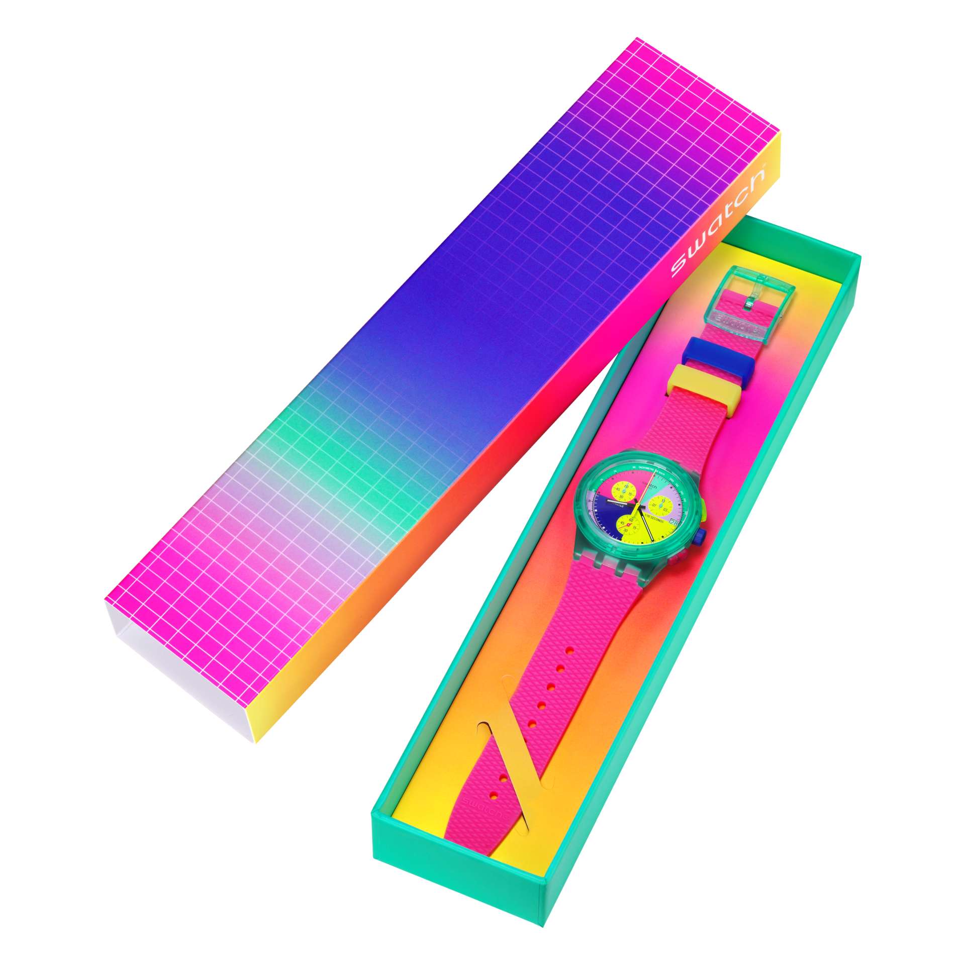 Orologio Unisex Swatch Neon Flash Arrow 1991 Crono Data SUSG408