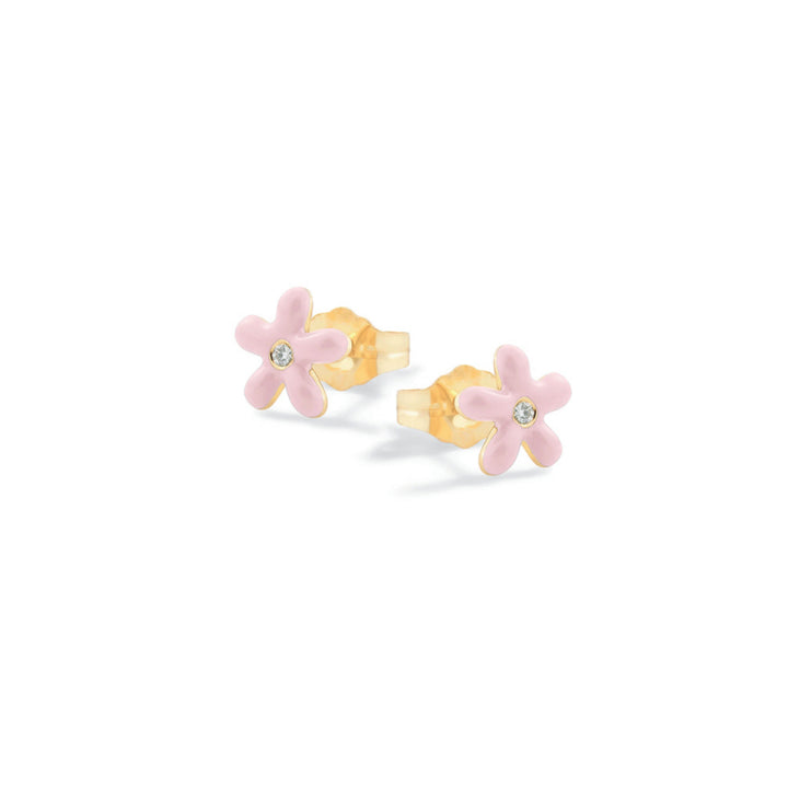 Orecchini Bambina Nanàn Argento Dorato 925 Fiori Smalto Rosa Zirconi NAN0495