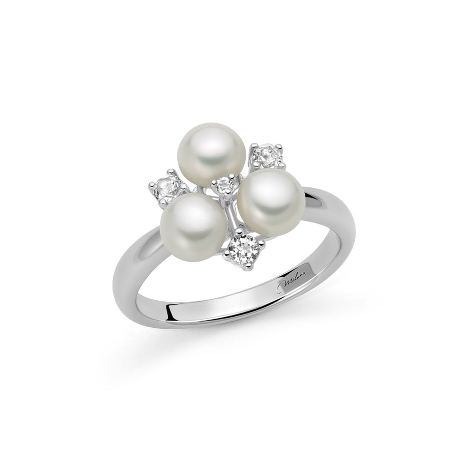 Anello Donna Miluna Perle Argento 925 Pietra Topazio Bianco PLI1718