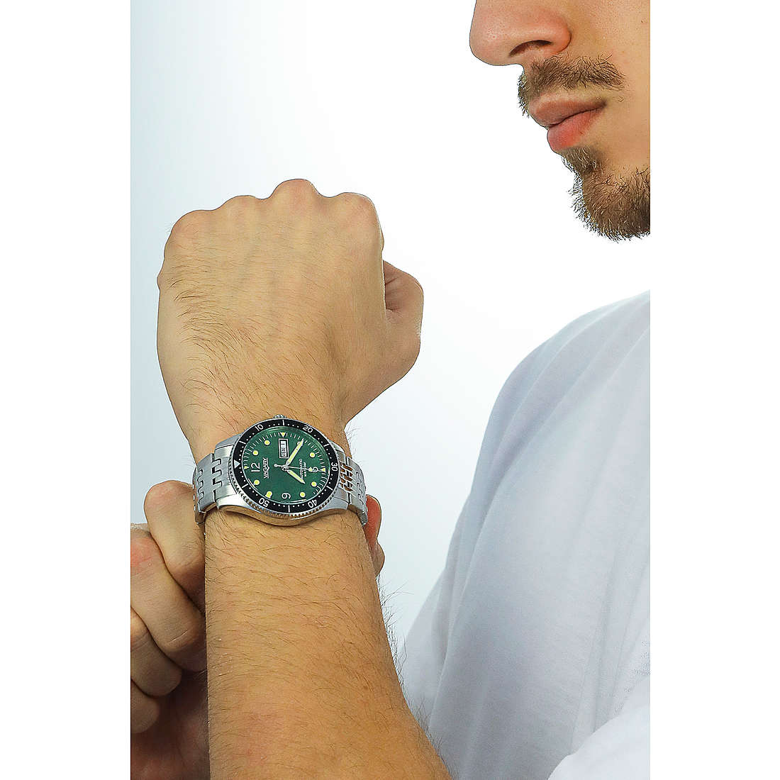 Orologio Uomo Acciaio Vagary Automatico Verde Nero Doppia Data 10 ATM IX3-319-41