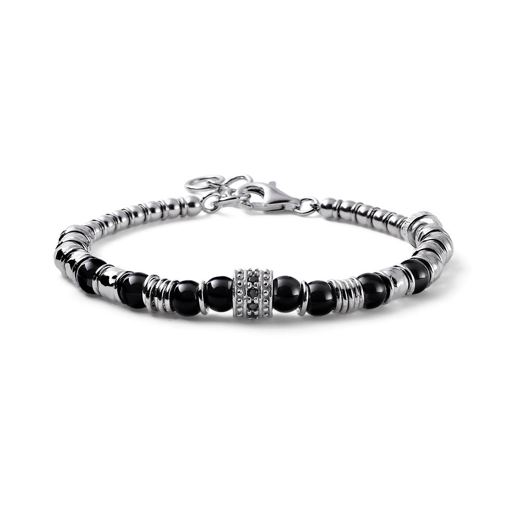 Bracciale Uomo Maria Cristina Sterling Argento 925 Biglie Nere Lucide G4141