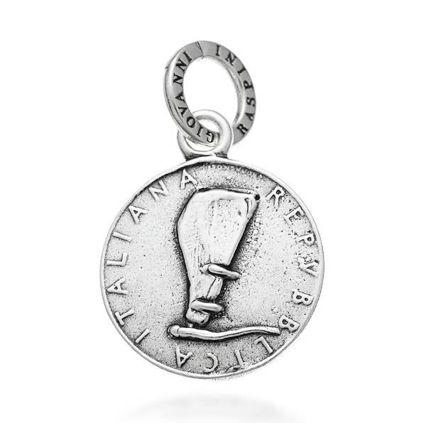 Charm Unisex Giovanni Raspini Argento 925 Moneta 5 Lire Realizzato A Mano 09456