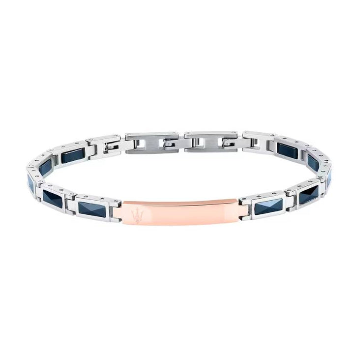 Bracciale Uomo Maserati Acciaio Ceramica Blu Targhetta Personalizzabile JM226ATZ80
