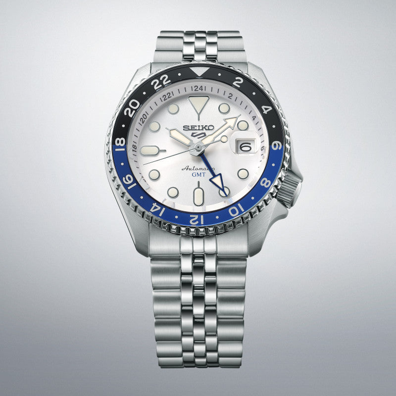 Orologio Uomo Seiko 5 GMT Sport Jubilè Automatico Nero Argentè Blu SSK033K1