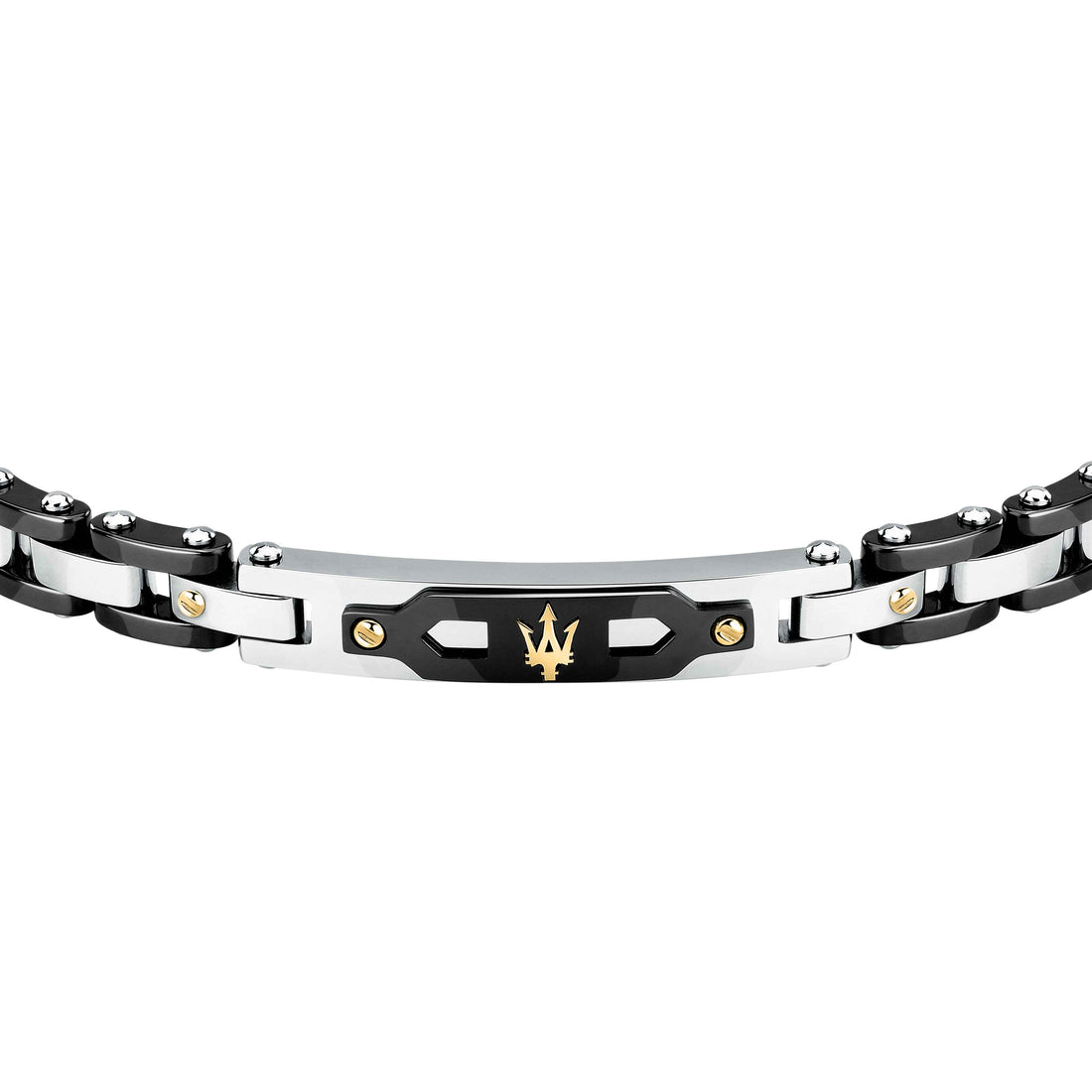 Bracciale Uomo Maserati Ceramica Nera Logo Tridente Oro 18 KT Acciaio JM424AXU01