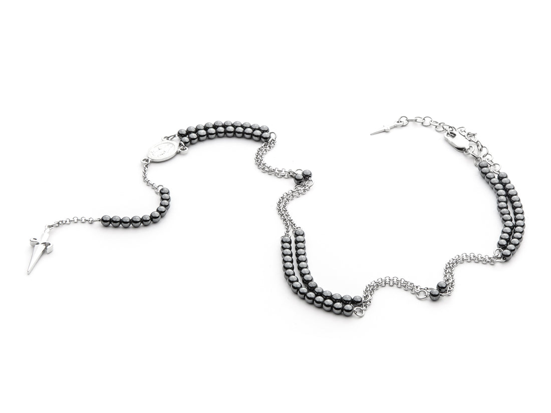 Collana Uomo Cesare Paciotti Argento 925 Rosario Biglie Ematite Lisce JPCL2259B
