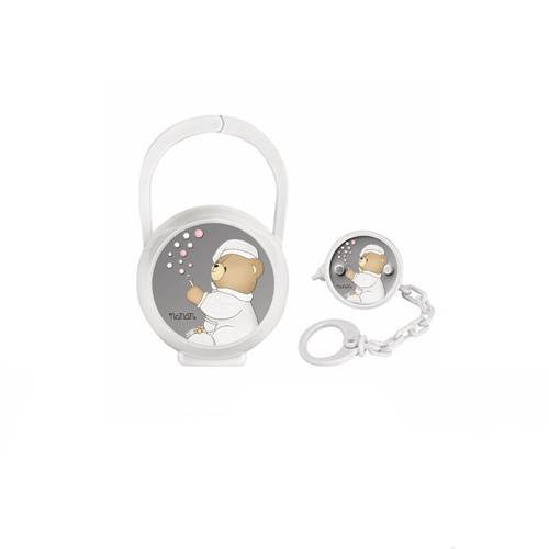 Set Portaciuccio Unisex Nanan Orsetto Catenella ROSA Bianco Argento 925 NPO0020