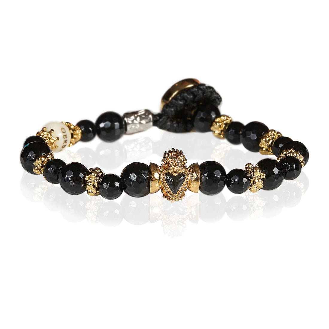 Bracciale Unisex Gerba Argento 925 Pietre Nere Sfaccettata Sacro Cuore LCD01