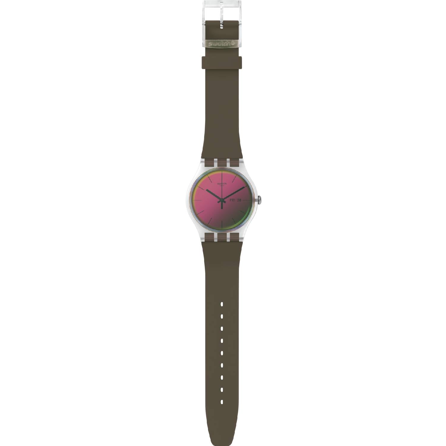 Orologio Donna Gomma Resina Swatch Solo Tempo Quarzo Verde Viola Polarmy SUOK714