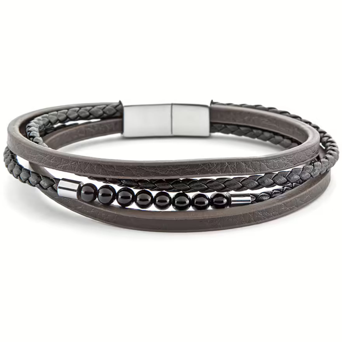 Bracciale Uomo 4US Cesare Paciotti Acciaio Cuoio nero Intrecciato e liscio Semirigido 4UBR6387