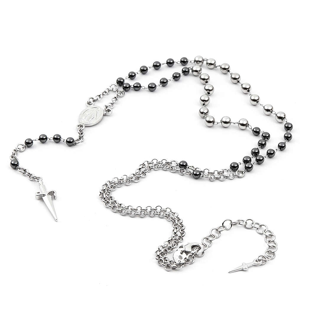 Collana Uomo Cesare Paciotti Argento Sfere Ematite Medaglina Sacra