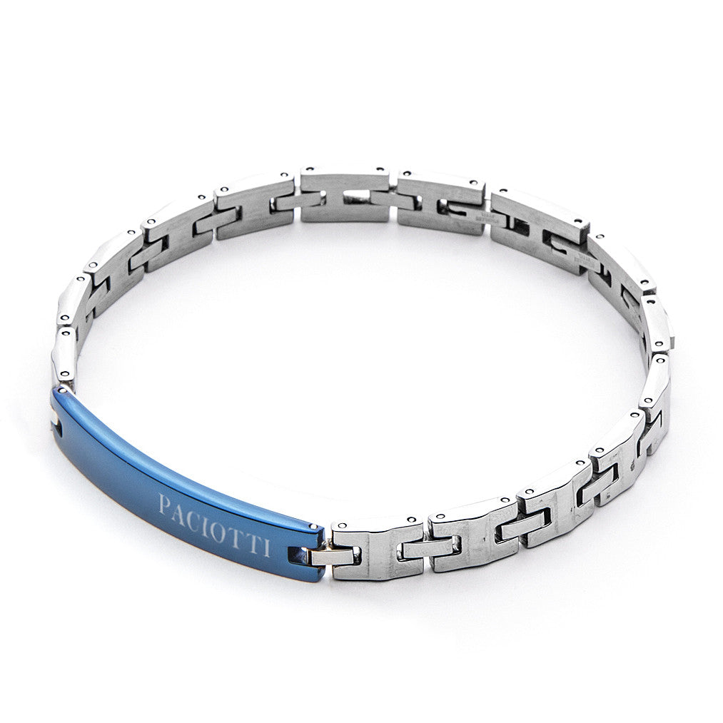 Bracciale Uomo 4US Cesare Paciotti Acciaio Targa Con Logo Blu 4UBR4534