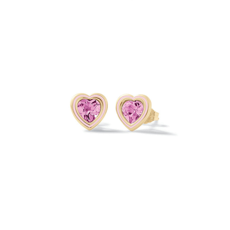 Orecchini Bambina Nanàn Argento Dorato 925 Cuori Smalto Rosa Zirconi NAN0505