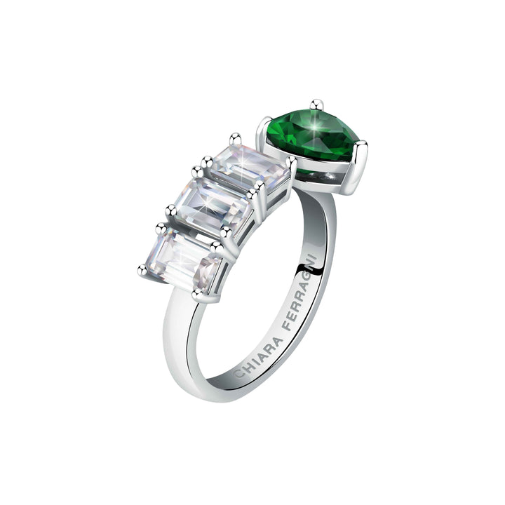 Anello Donna Chiara Ferragni Cuore Zircone Verde Zirconi Bianchi