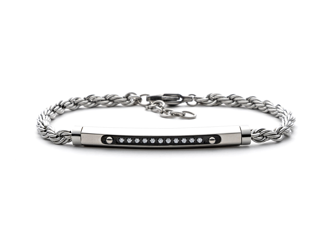 Bracciale Uomo 4US Cesare Paciotti Acciaio Nero Targhetta Zirconi Bianchi 4UBR5606