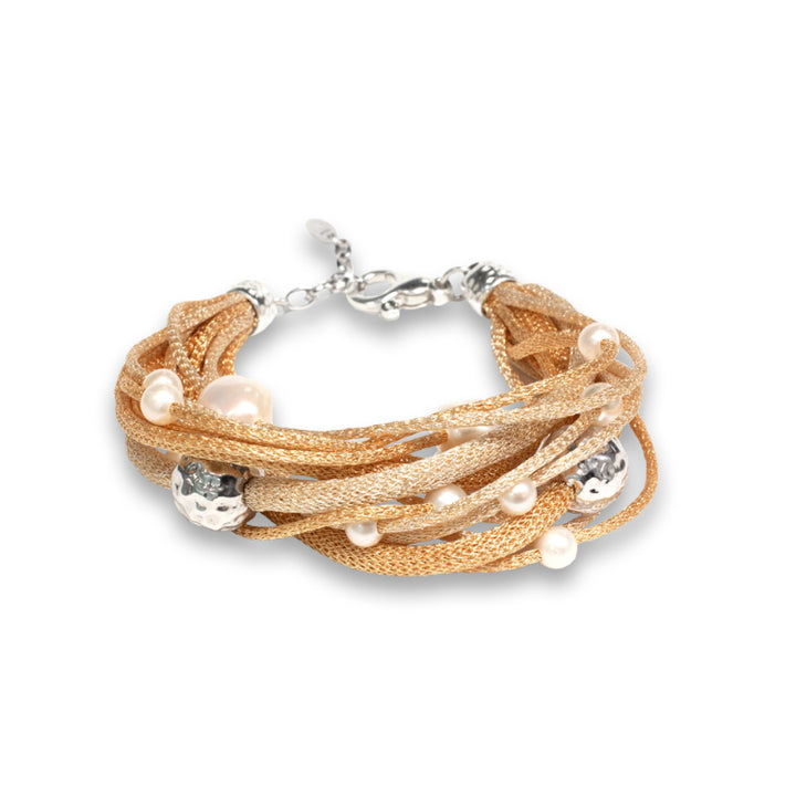 Bracciale Donna Borsari Oro Argento 925 Filato Metallico Perle Bianche BR-PIAN01A