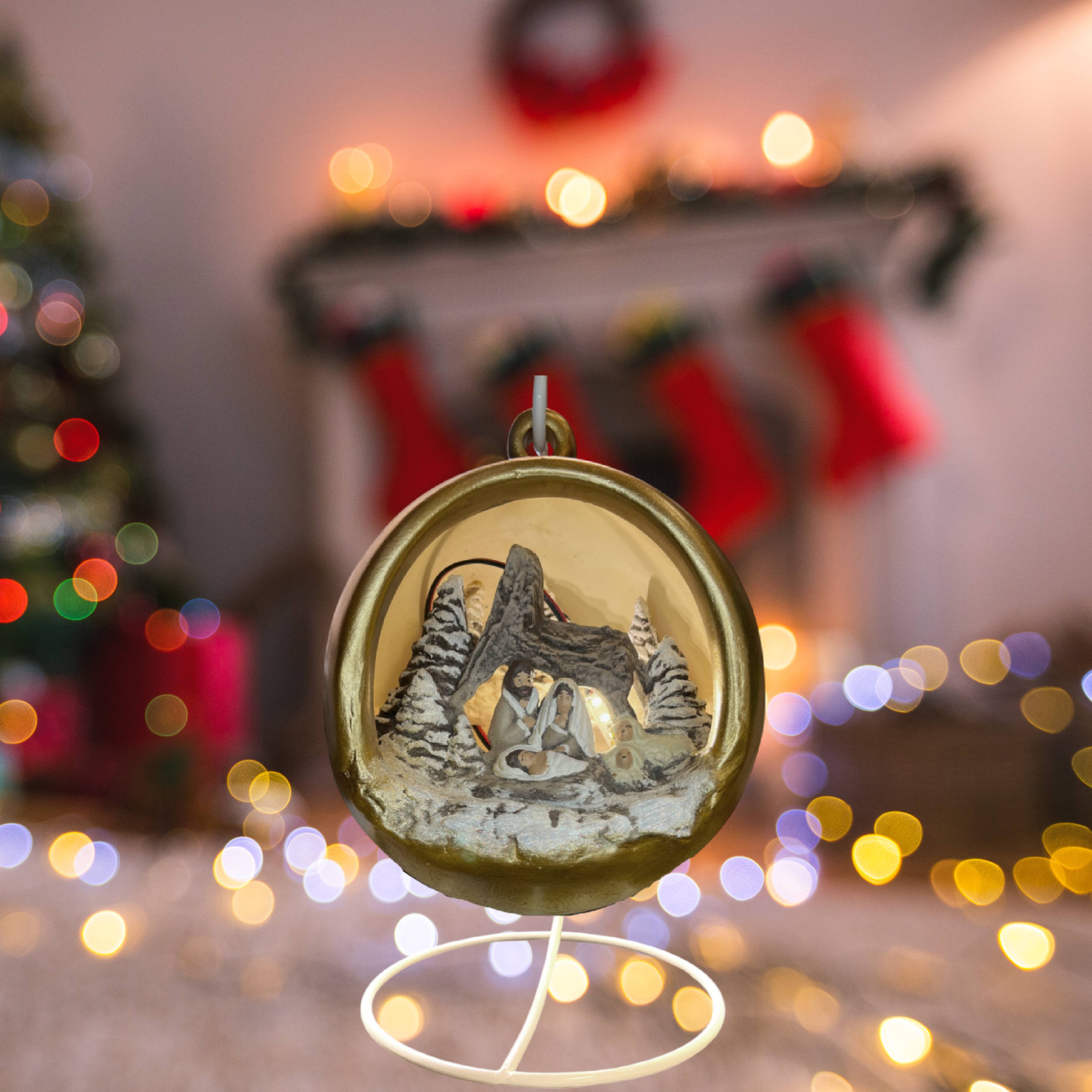 Sfera Di Natale Con Natività Ceramex Led Oro 18 cm 3036.33