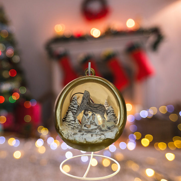 Sfera Di Natale Con Natività Ceramex Led Oro 18 cm 3036.33