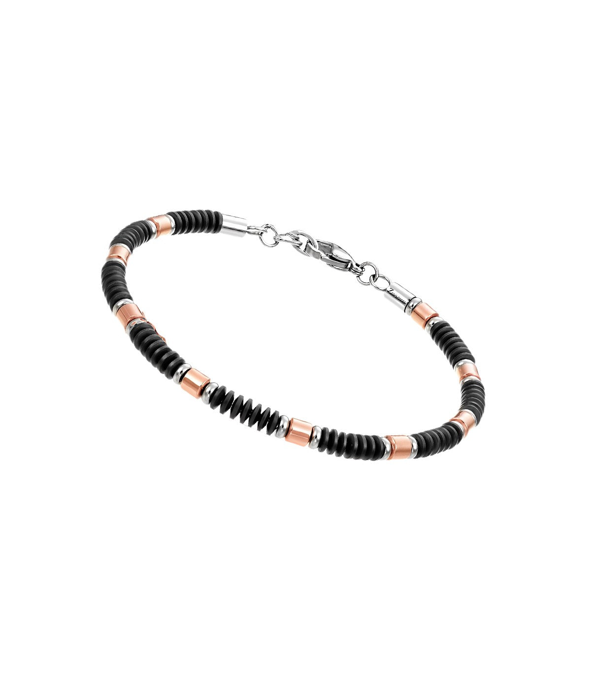 Bracciale Uomo Acciaio Zancan con bulles nere e laminate oro rosa UHB092