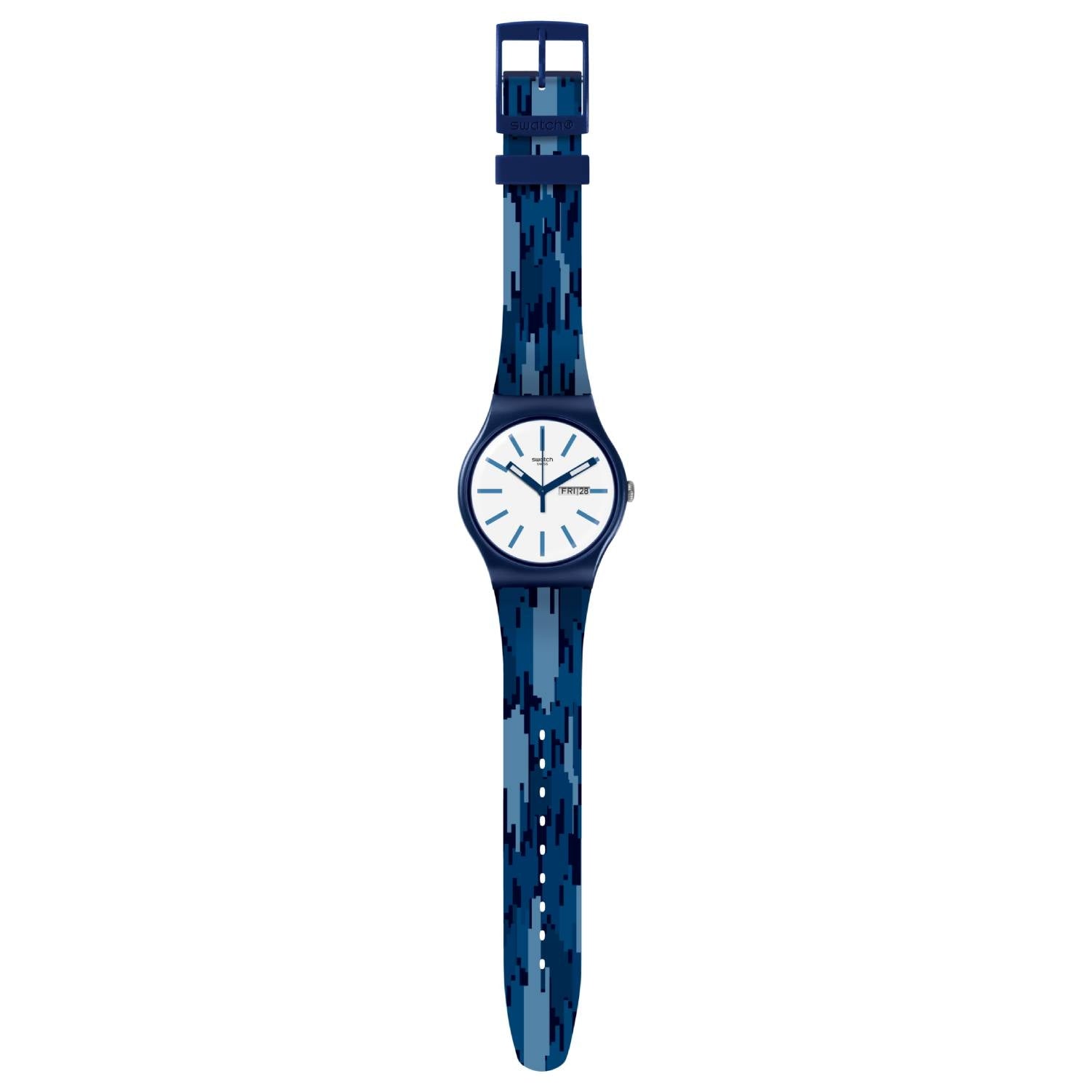 Orologio Uomo Gomma Swatch Quarzo Solo Tempo Doppia Data Fiammablu SUON712